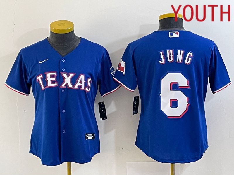 Youth Texas Rangers 6 Jung Blue Nike Game 2024 MLB Jersey style 1